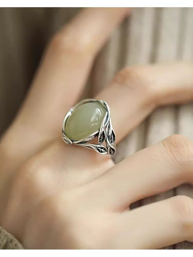 The Bud of Hope Ring | Leaf & Gemstone Ring for New Beginnings | Sterling Silver