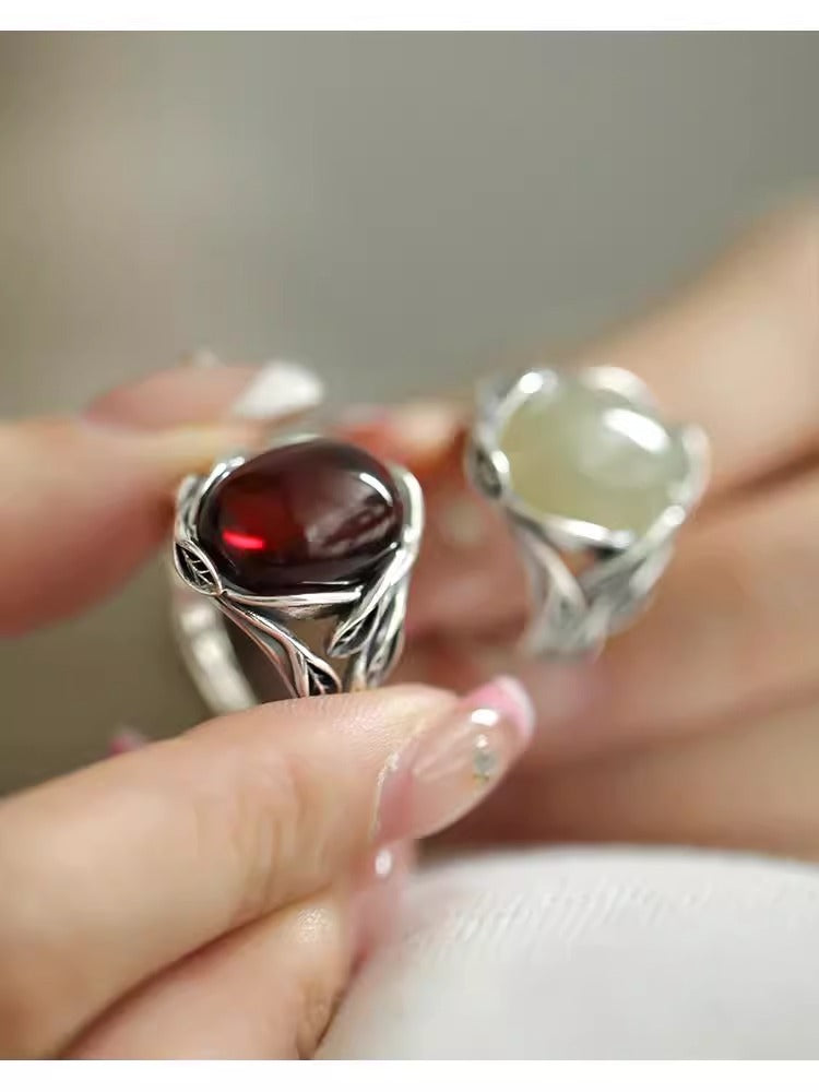 The Bud of Hope Ring | Leaf & Gemstone Ring for New Beginnings | Sterling Silver