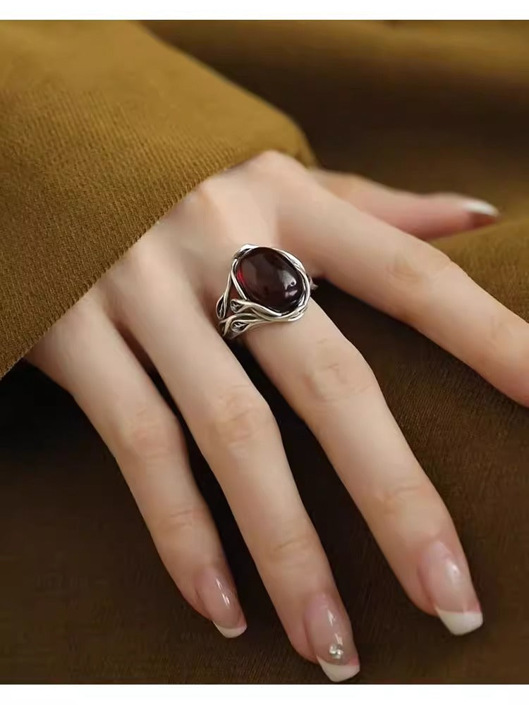 The Bud of Hope Ring | Leaf & Gemstone Ring for New Beginnings | Sterling Silver