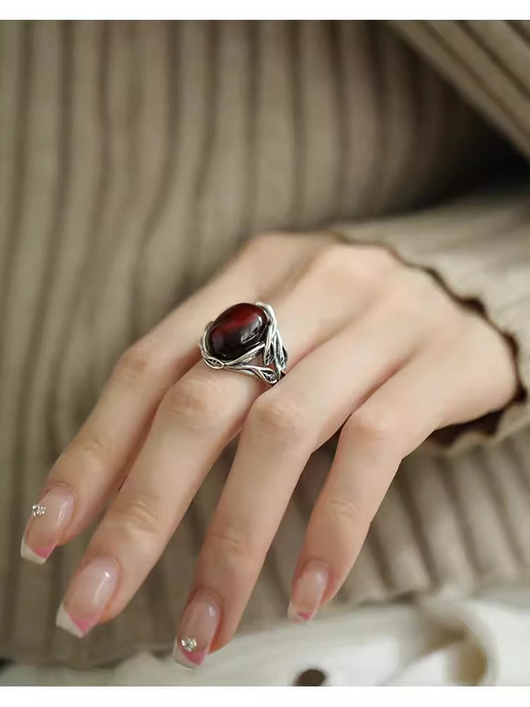 The Bud of Hope Ring | Leaf & Gemstone Ring for New Beginnings | Sterling Silver