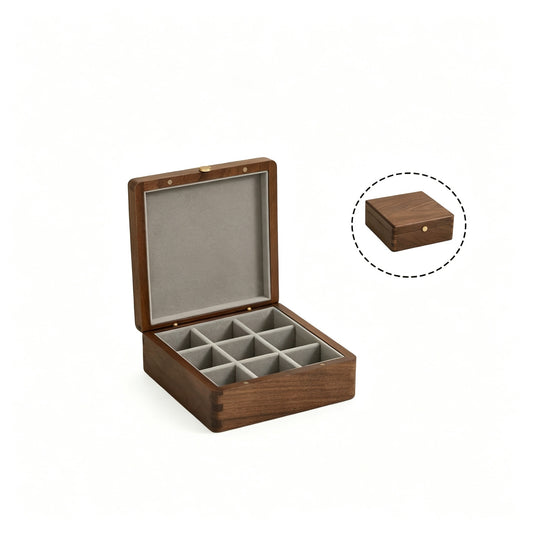 9-Grid Walnut Jewelry & Keepsake Box | Removable Dividers