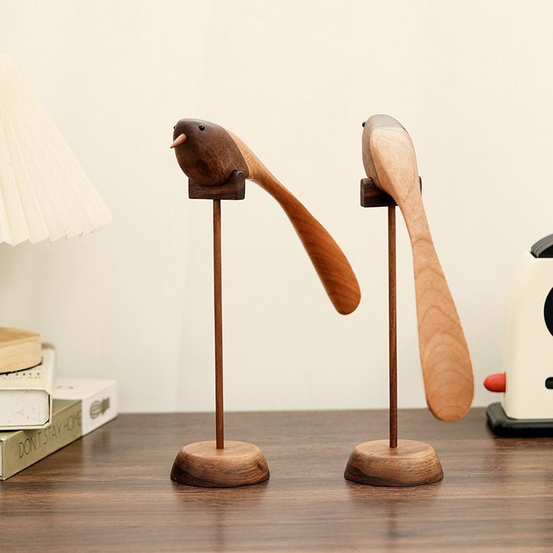 Bird Sculpture Shoe Horn | Walnut & Cherry Wood Magnetic Display Stand | Engravable Desk Decor
