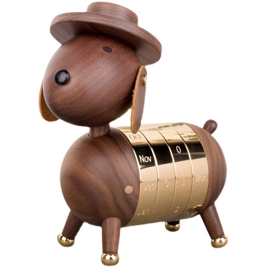 Black Walnut Dog Calendar Ornament | Handcrafted Perpetual Desktop Calendar | Premium Wood Gift