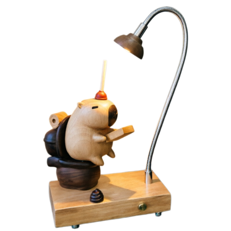Capybara on Throne Wood Night Light | Cherry & Walnut Desk Lamp Sculpture | Engravable Rechargeable Gift