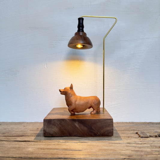 Corgi Wood Night Light | Black Walnut & Rosewood Desk Sculpture | Engravable Battery-Powered Decor