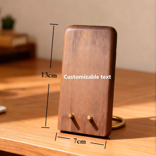 Custom Engraved Wooden Phone Stand, Black Walnut & Brass, Good Luck Gift