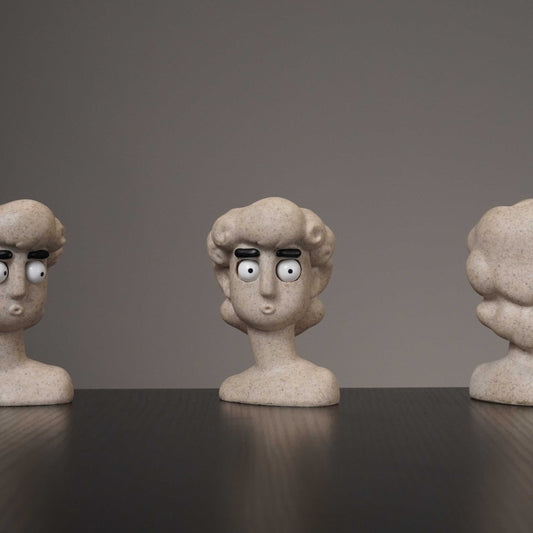 David Mini Planter | 360° Rotating Eyes Resin Desk Planter | Quirky Art Gift with Spray Bottle