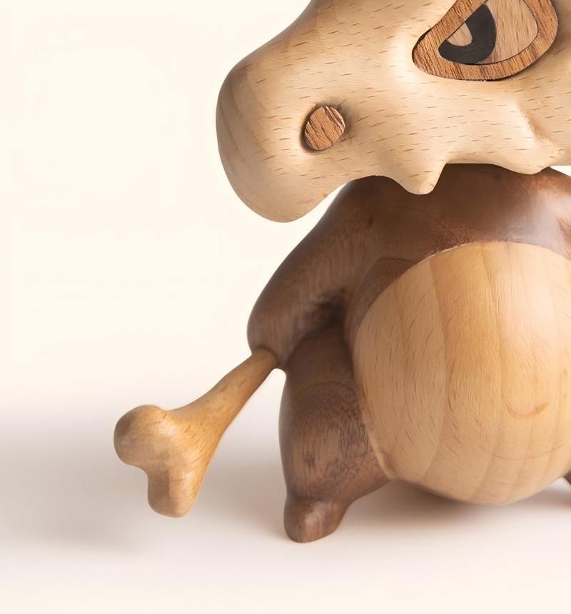 Dinosaur Wood Sculpture - Handcrafted Desktop Art Ornament