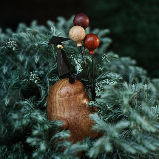 Dinosaur with Balloons Desktop Ornament | Handcrafted Wood Sculpture | Whimsical Gift