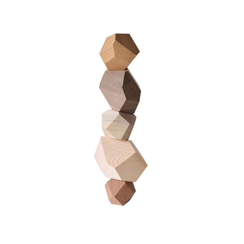 Five-Color Stone Balance Toy, Magnetic Wood Stacking Blocks, Stress Relief Desktop Gift