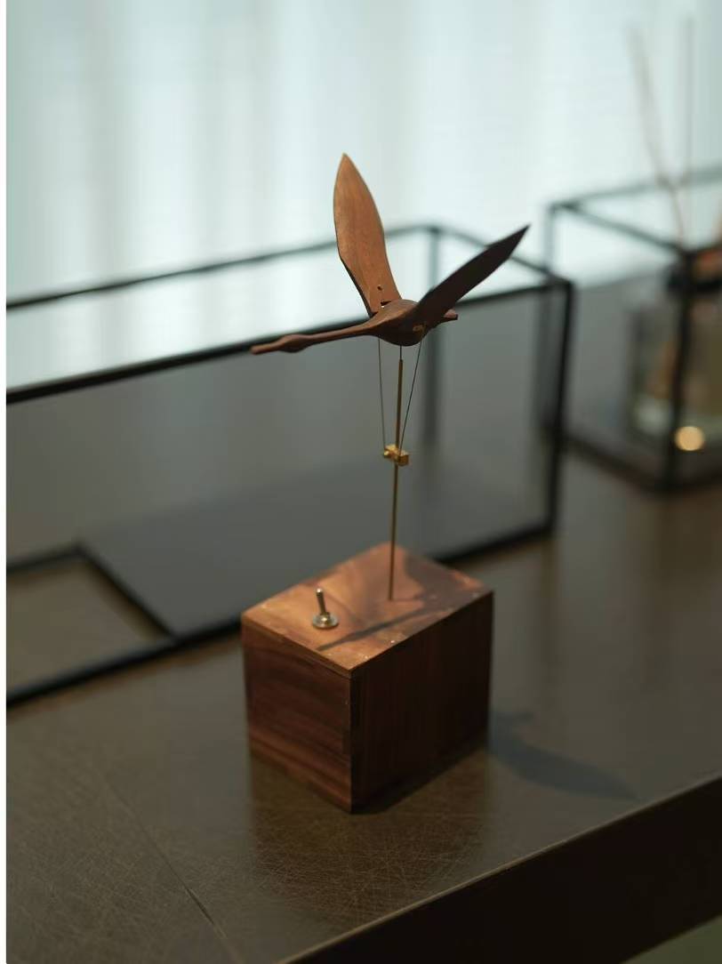 Flying Swan Kinetic Sculpture, Battery-Powered Wood Art Ornament