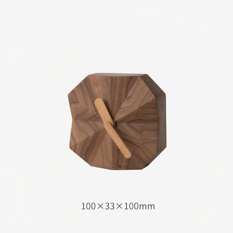 Geometric Wood Clock - Handcrafted Desktop Ornament & Timepiece