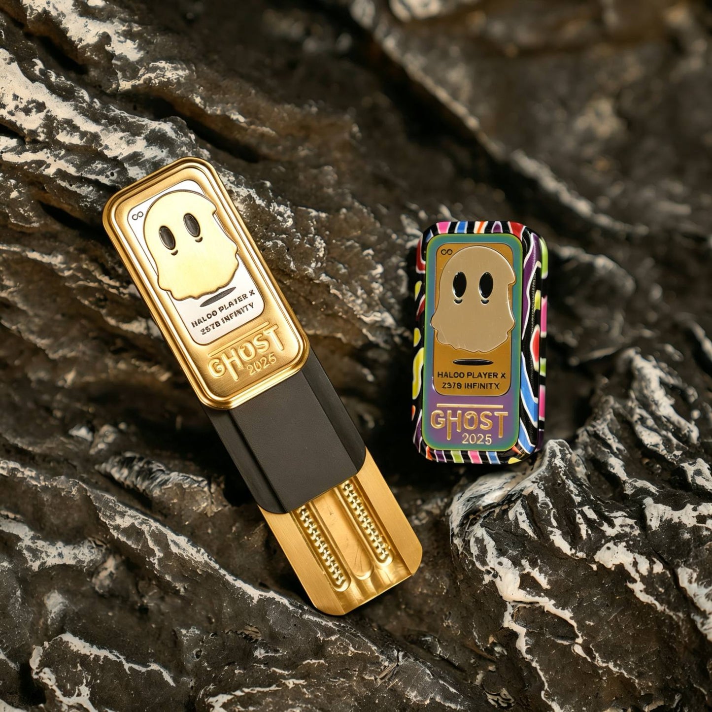 Ghost 2026 EDC Push-Card | Dual-Rail 32-Step Mechanism | 6 Materials | Ghost Relief | Engravable