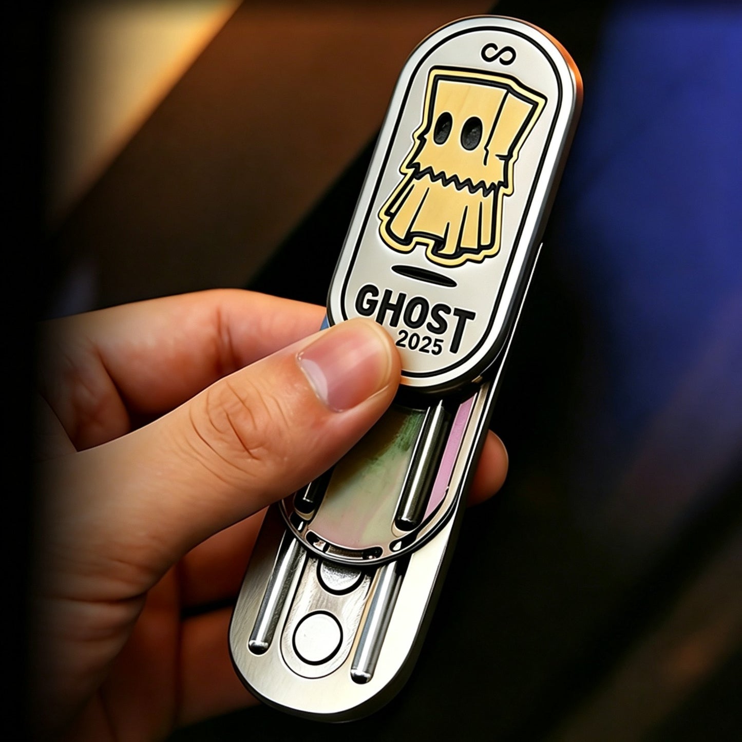 Ghost EDC | Dual-Face Stainless Steel | Magnetic Tuning Fork + Spin Rotor | CNC | Engravable
