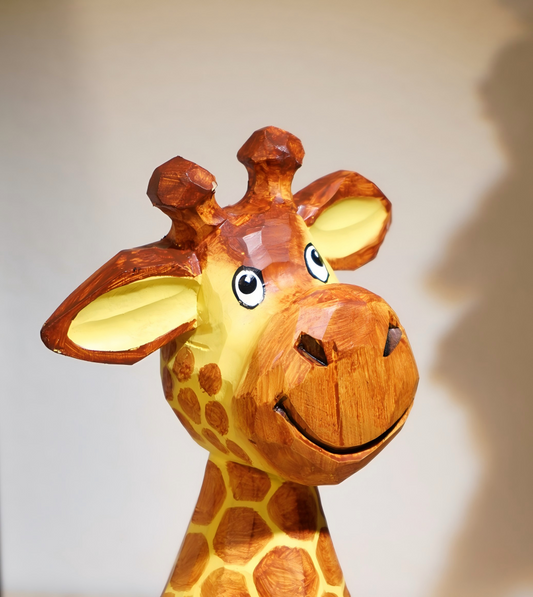 Giraffe Hand-Carved Wood Desk Figurine | Handpainted Basswood Sculpture | Cute Office Decor Gift