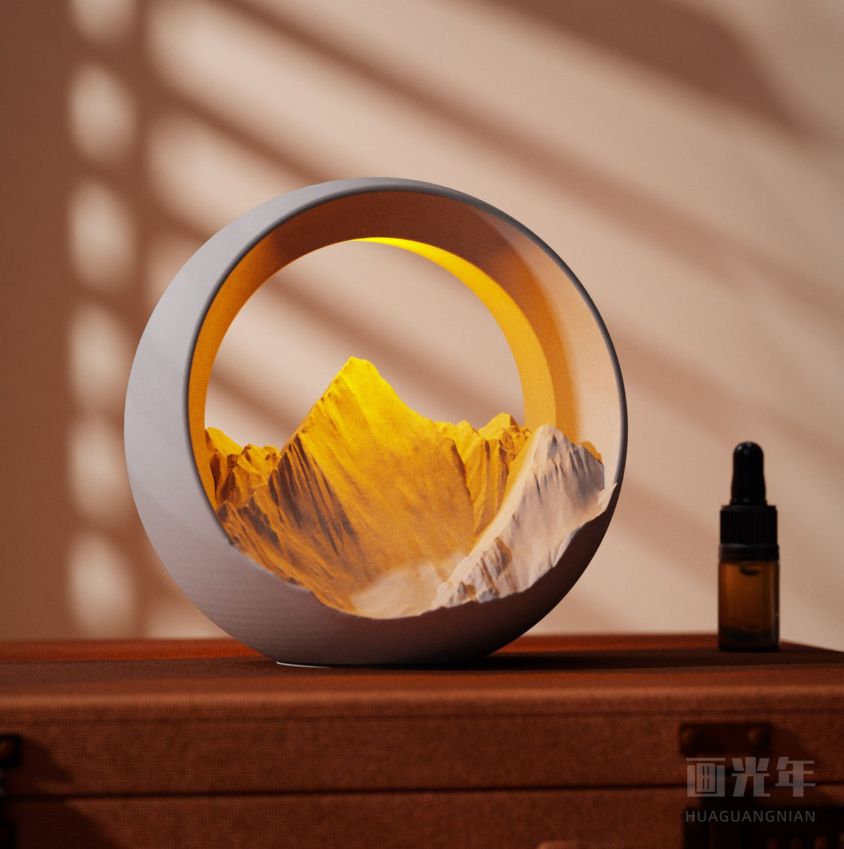 Golden Mountain Sunrise Aroma Lamp | Sculpted Plaster, Touch Dimmable
