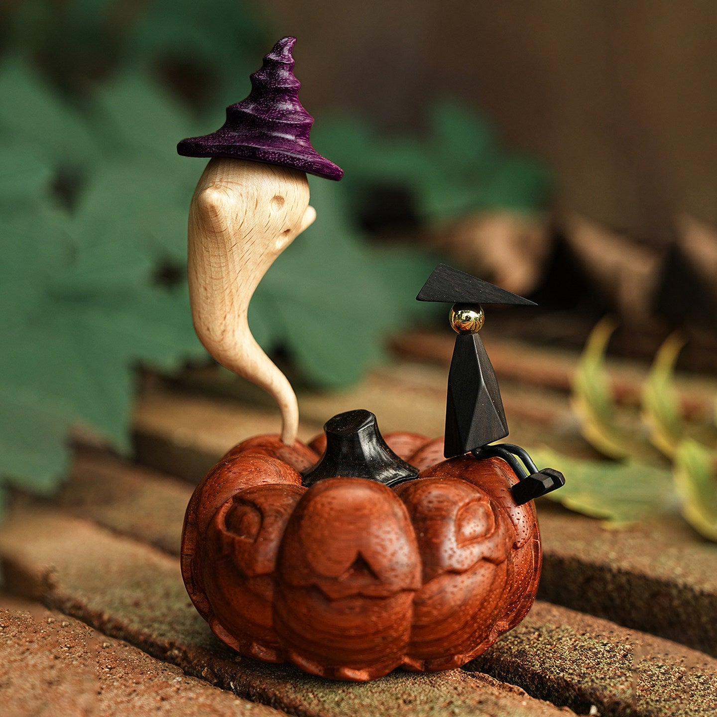 Halloween Pumpkin Ghost Wood Ornament - handcrafted wood, creative gift, Desk & Home Decor - lifestyle photo