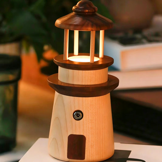 Lighthouse Solid Wood Night Light | Walnut & Maple Desk Lamp | 3 Light Modes | Creative Gift