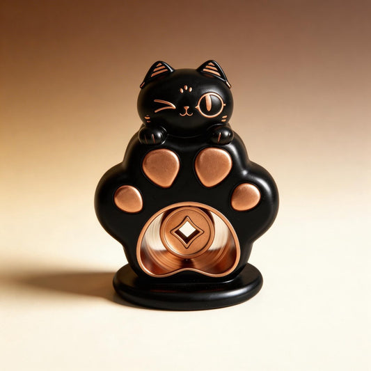 Lucky Cat Rotating Coin Ornament | Resin Desktop Fidget Toy | Wealth Charm Gift