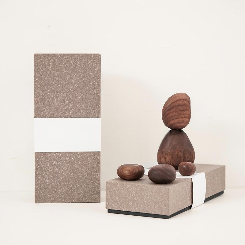 Magnetic Balance Stone Sculpture - Handcrafted Solid Wood Art