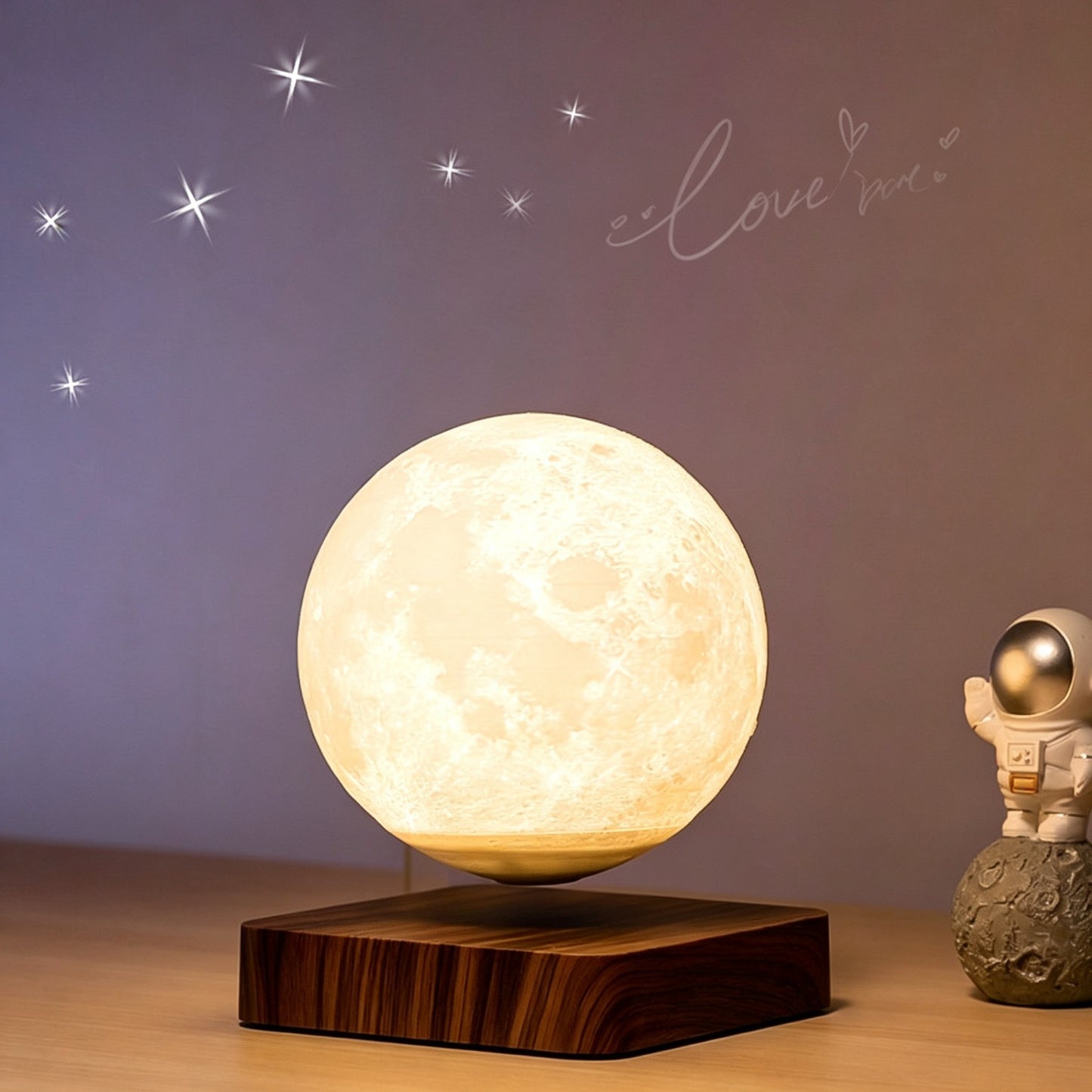 Magnetic Levitation Moon Lamp | 3-Level Warm Dimmer | Walnut Base | Engravable Night Light