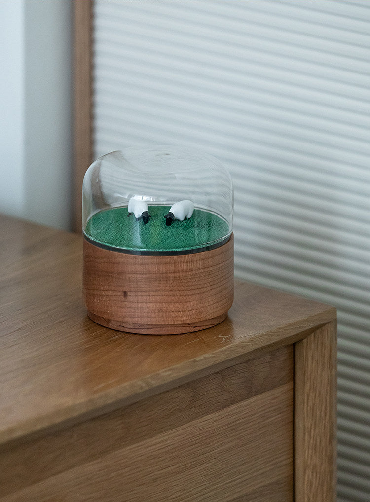 Magnetic Scene Music Box | Cherry Wood & Glass Dome | Meadow Space Ocean | Engravable Gift