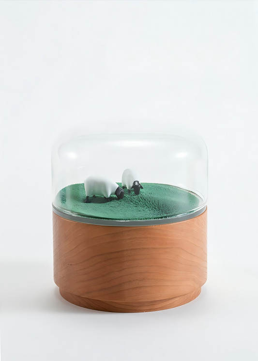 Magnetic Scene Music Box | Cherry Wood & Glass Dome | Meadow Space Ocean | Engravable Gift