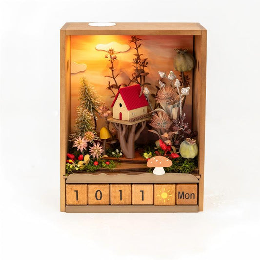 Miniature Forest Calendar Ornament, LED Light Box, Rechargeable Desktop Décor Gift