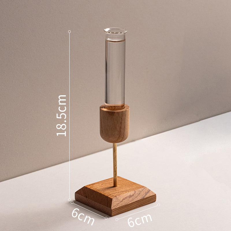 Minimalist Wood & Glass Vase Set | Modern Desktop Flower Holder