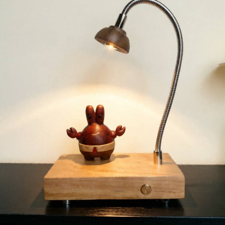 Mr. Krabs Wood Night Light | Cherry Wood & Walnut Desk Sculpture | Engravable Rechargeable Decor