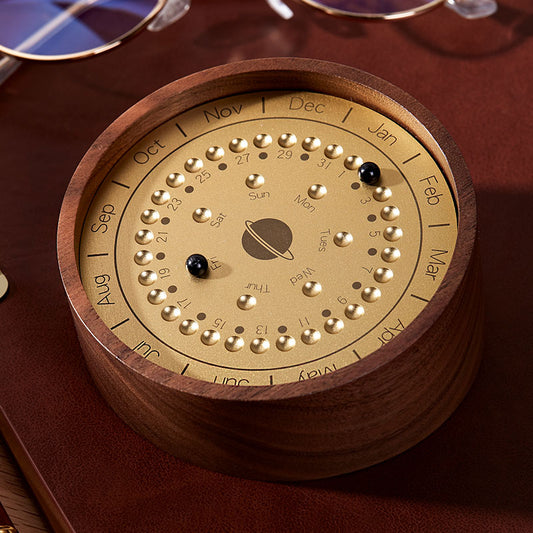 Planet-Shaped Wood Calendar - Handcrafted Desktop Ornament with Magnetic Beads