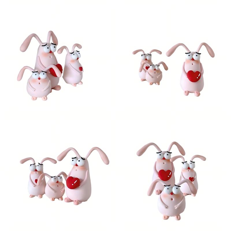Resin Bunny Ornament Set, 3-Piece Collectible Figurines, Cute Desktop Gift
