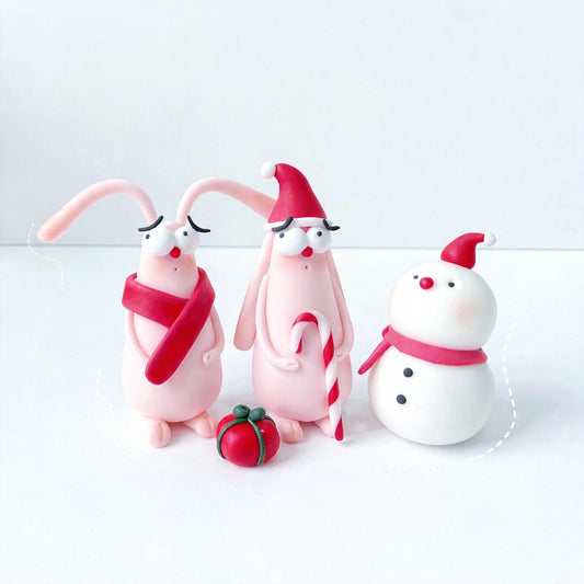 Resin Bunny Ornament Set, 3-Piece Collectible Figurines, Cute Desktop Gift