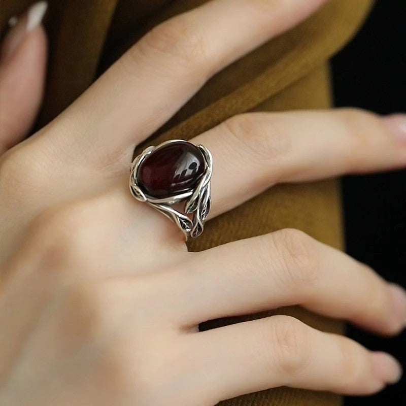 The Bud of Hope Ring | Leaf & Gemstone Ring for New Beginnings | Sterling Silver