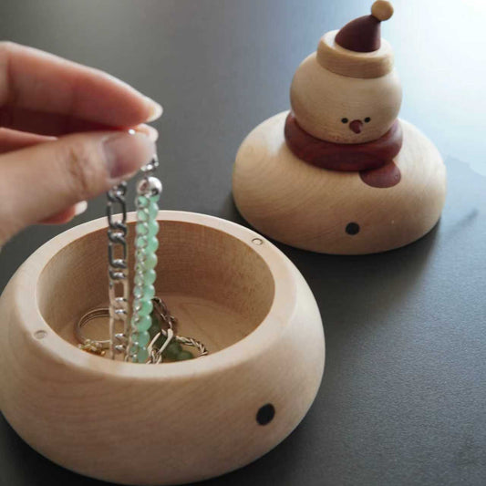 Snowman Wood Storage Box - Handcrafted Desktop Organizer & Decorative Ornament