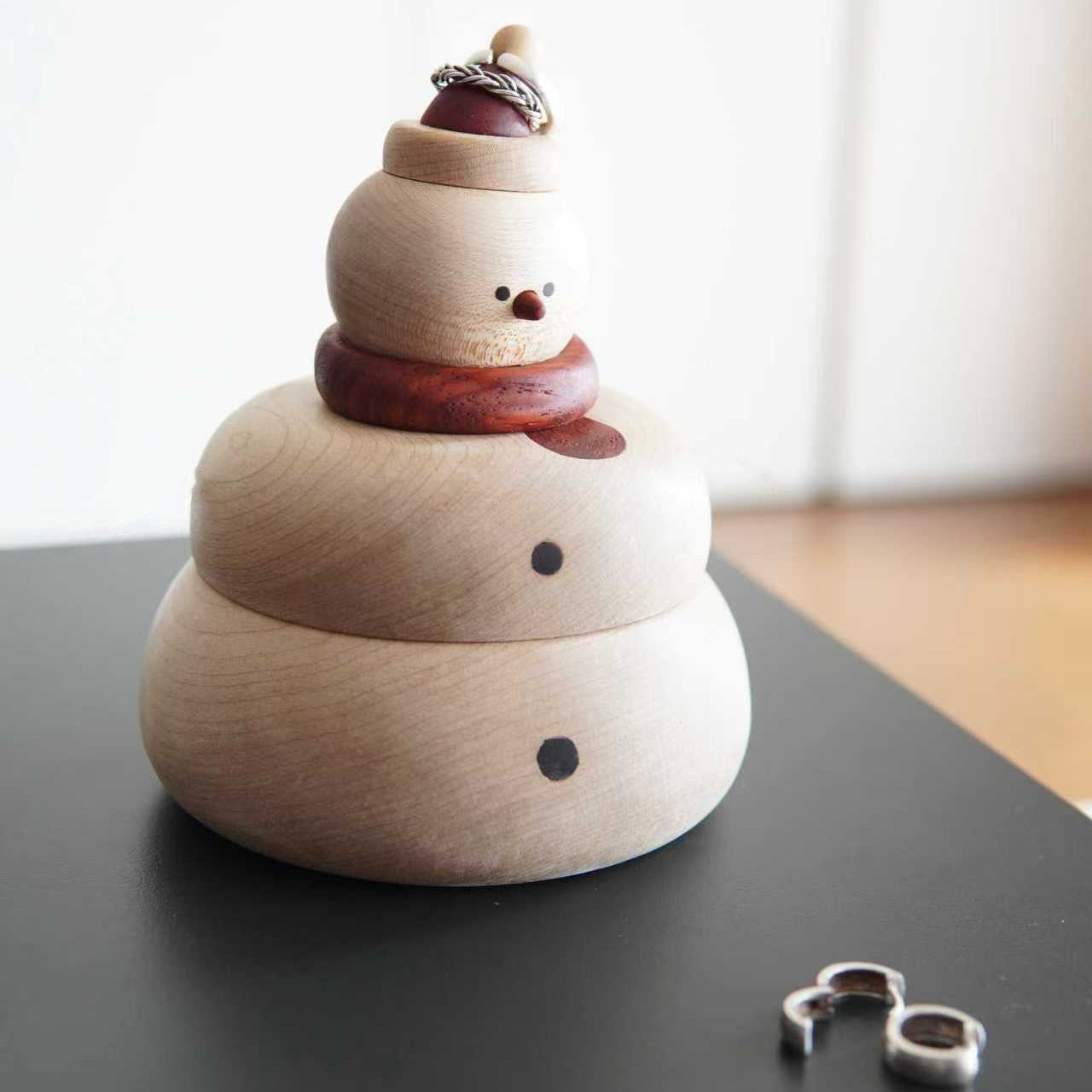 Snowman Wood Storage Box - Handcrafted Desktop Organizer & Decorative Ornament