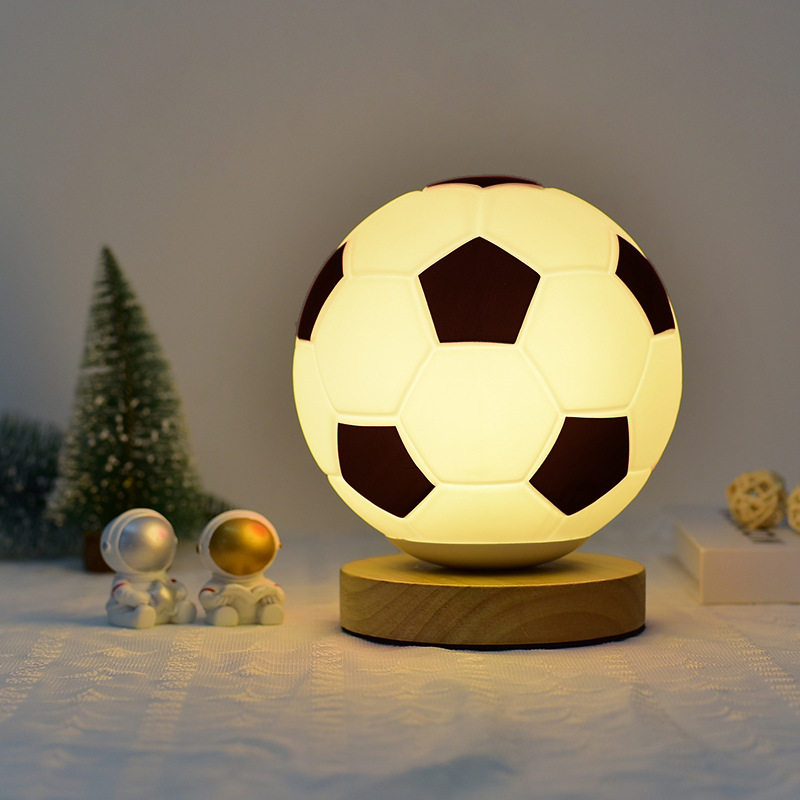 Soccer Ball Night Light | 3-Color Dimmable Glass Desk Lamp | Bedroom Decor Gift for Football Fans