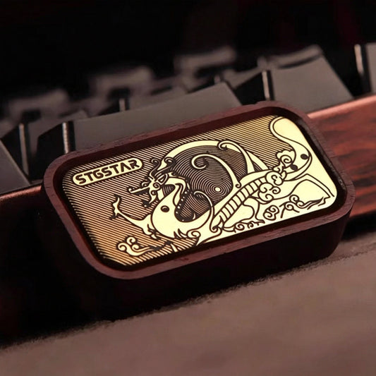 Solid Wood EDC Magnetic Push Card | Black Ebony & Rosewood | Brass Inlay | Stress Relief Fidget