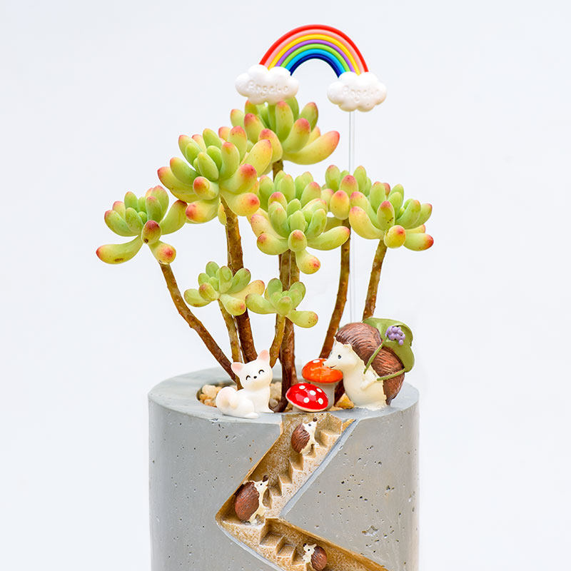 Spiral Staircase Succulent Planter | Miniature Animal Village Resin Pot | Cute Desk Decor (No Plant)