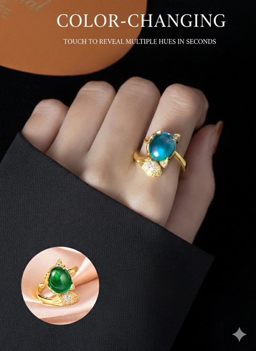 The Enchanted Fox Mood Ring | Color-Changing Gemstone for Good Luck | Adjustable Ring