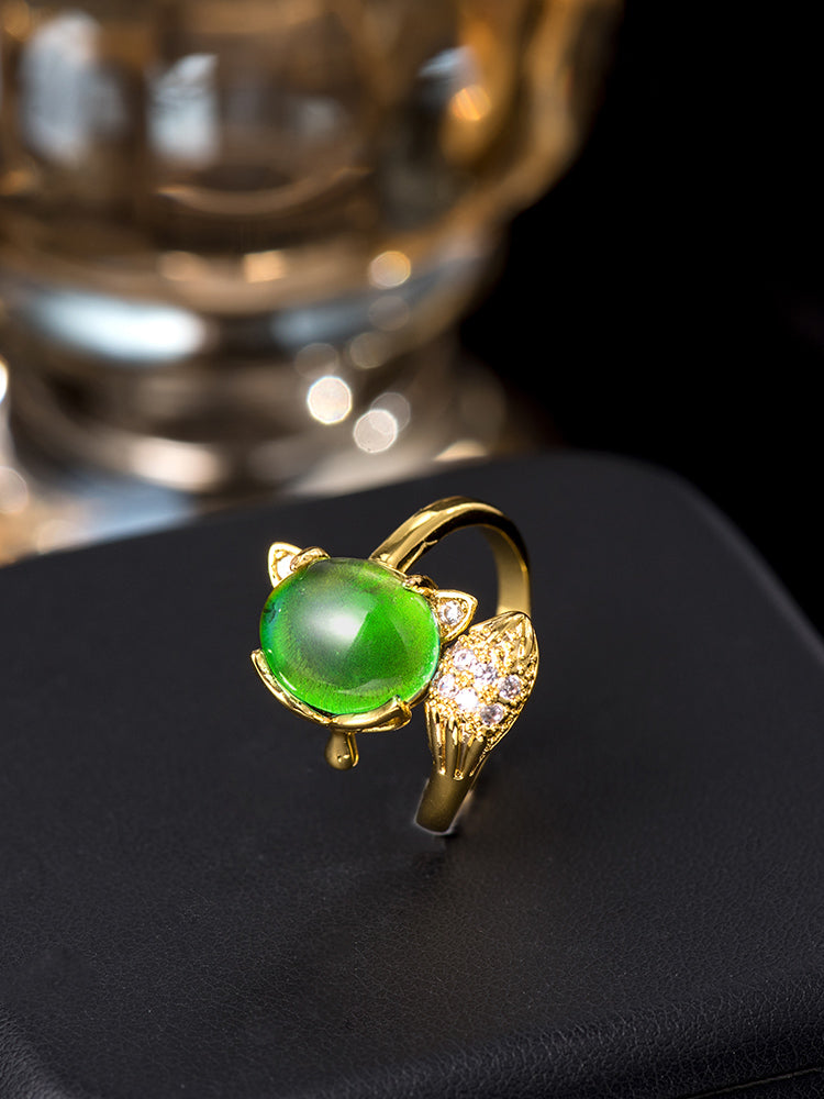 The Enchanted Fox Mood Ring | Color-Changing Gemstone for Good Luck | Adjustable Ring