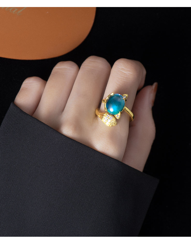 The Enchanted Fox Mood Ring | Color-Changing Gemstone for Good Luck | Adjustable Ring