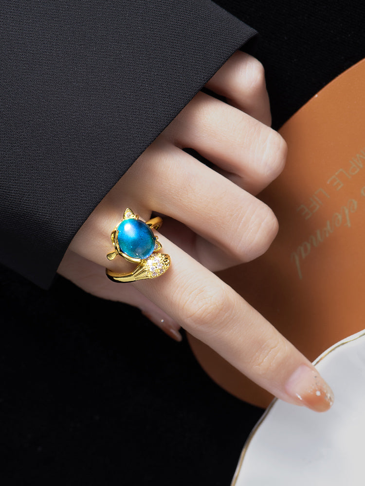 The Enchanted Fox Mood Ring | Color-Changing Gemstone for Good Luck | Adjustable Ring