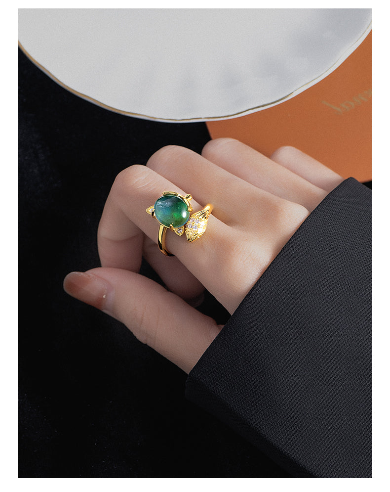 The Enchanted Fox Mood Ring | Color-Changing Gemstone for Good Luck | Adjustable Ring
