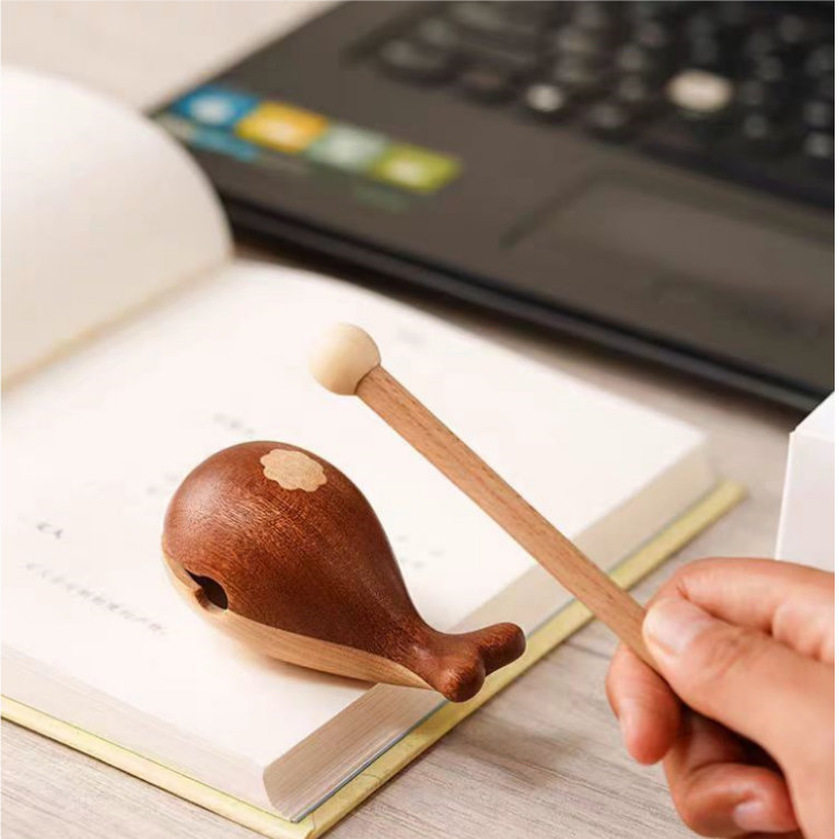 The Mindful Whale  Wooden Percussion Block for Meditation & Stress Relief  Calming Desk Toy