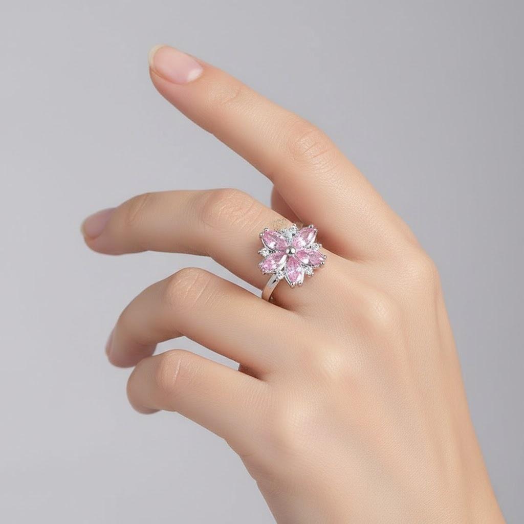 The Sakura Spinner Ring | Cherry Blossom Fidget Ring for Anxiety | Adjustable & Sterling Silver