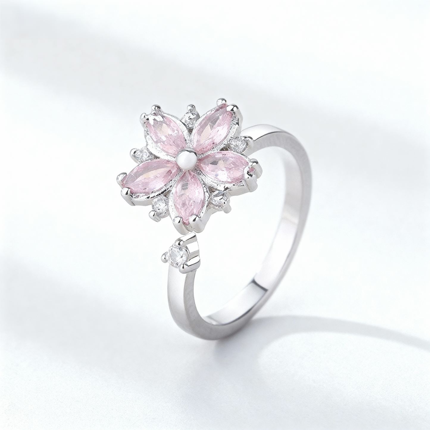 The Sakura Spinner Ring | Cherry Blossom Fidget Ring for Anxiety | Adjustable & Sterling Silver