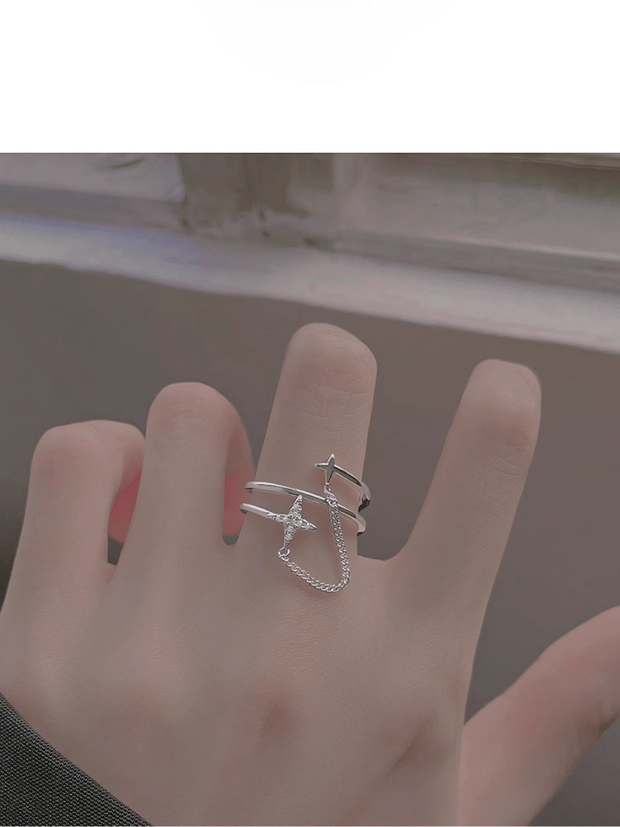 The Starlight Wish Ring | Double Layer Chain & Shooting Star Ring | Adjustable Sterling Silver