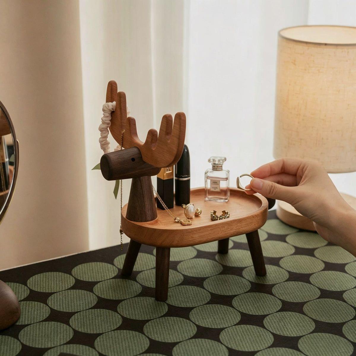 Two-Tone Wood Deer Jewelry Stand | Antler & Catchall Tray