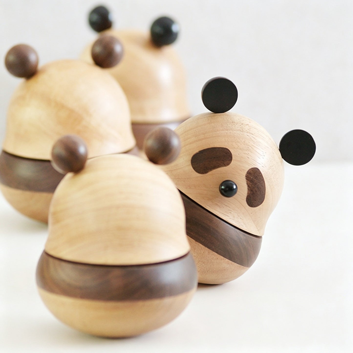 Two-Tone Wood Panda Music Box | Solid Wood + Walnut Inlay | Wind-Up Iron Movement | 3 Songs